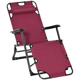 Patio Lounge Chair 2-in-1 w/ Pillow Folding Sun Lounger Adjustable Footrest 120/180 Degree Oxford Fabric Red