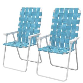 Set of 2 Patio Folding Chairs, Classic Outdoor Camping Chairs, Portable Lawn Chairs w/ Armrests, Blue (Option: Blue-580x130x850 mm)