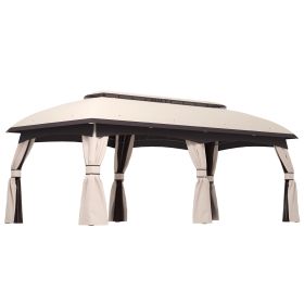 10' x 20' Patio Gazebo, Outdoor Gazebo Canopy Shelter with Netting, Vented Roof for Garden, Beige (Option: Beige-1770x550x190 mm)