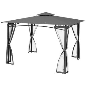 10' x 12' Outdoor Gazebo with Nettings, 2 Tier Patio Gazebo Canopy for Garden, Backyard, Deck, Dark Gray (Option: Dark Gray-1690x510x170 mm)