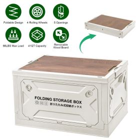 1Pc Folding Storage Bin Camping Collapsible Organizer Box Stackable Grocery Container Shelf Baskets with Cutting Board Top Lid 4 Side Lockable Do (Color: White)