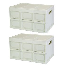 Collapsible Storage Bins With Dustproof Lid Waterproof Interior Bag Handle Stackable Storage Box Container Utility Organizer Crate For Camping Fi (Color: Green, Capacity: 30L)