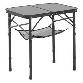VEVOR Folding Camping Table, Adjustable Height Portable Side Tables, Aluminum MDF Beach Table with Mesh Layer, Carrying Handle (Color: black, size: 24 inch)