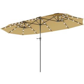 13ft Double-Sided Market Umbrella, Large Patio Umbrella with Solar Lights, Crank Handle for Garden, Pool, Yard, Khaki (Option: Khaki-1345x310x150 mm)