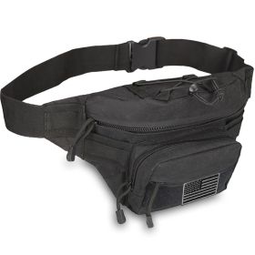 EDC Recon Tactical Fanny Pack with USA Flag Patch (Hunting & Outdoor Ready) (Color: black)