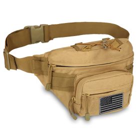 EDC Recon Tactical Fanny Pack with USA Flag Patch (Hunting & Outdoor Ready) (Color: Tan)